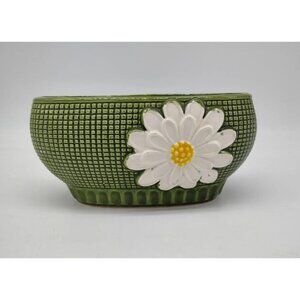 Vintage Oval Vase Pot Daisy Flowers Textured 3 Dimensional Made in Japan